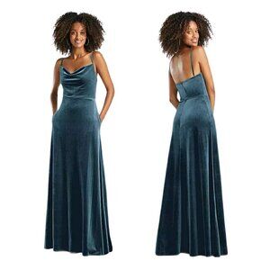 After Six NWT Cowl Neck Velvet Maxi Dress Dutch Blue 16 Pockets Prom Homecoming
